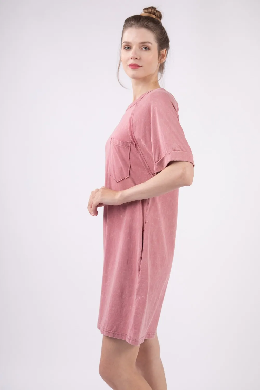 Washed Round Neck Mini Tee Dress