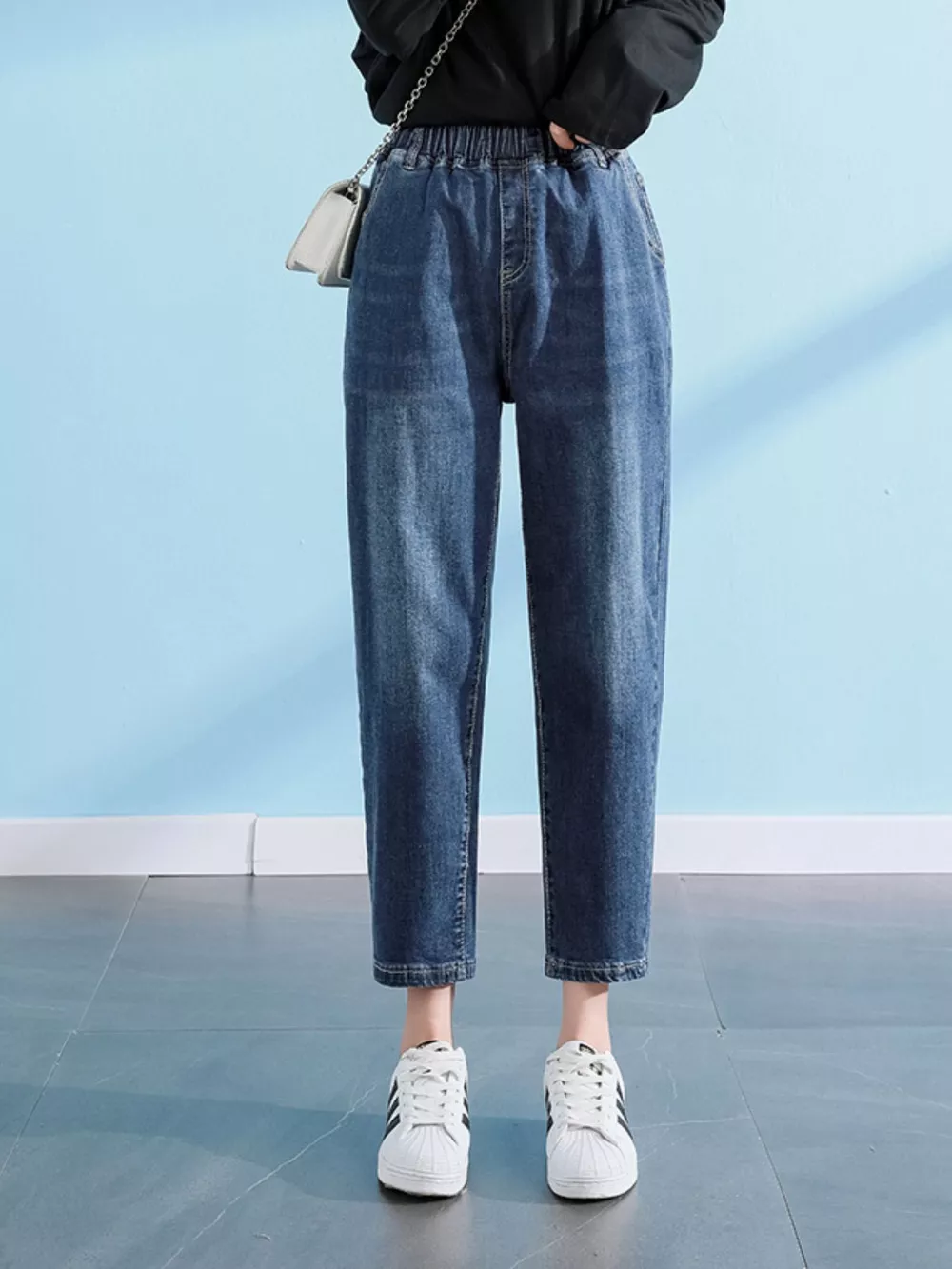 Plus Size High-Waisted Elastic Waistband Casual Jeans, image 10