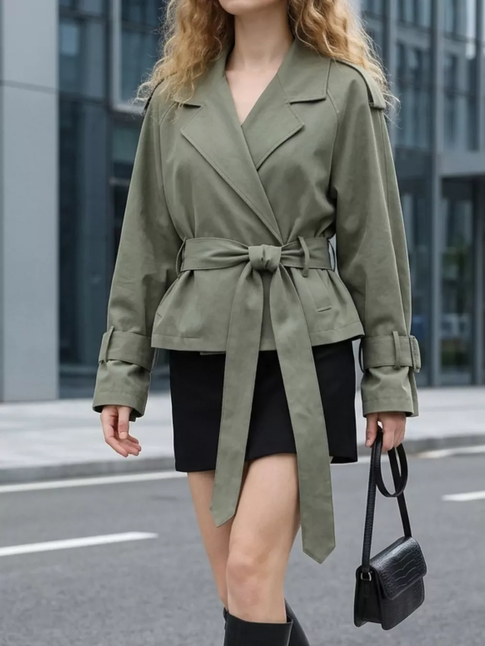 Lapel Collar Belted Cropped Trench, image 2