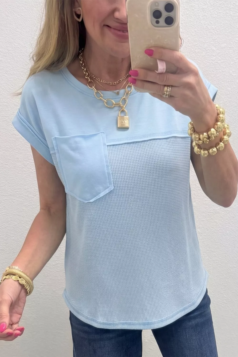 Waffle Knit Pocket T-Shirt, image 2