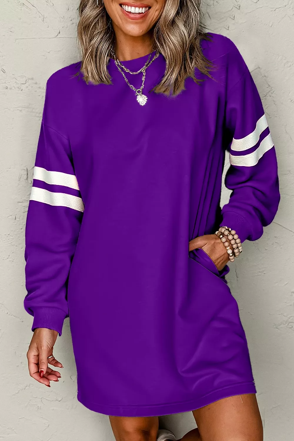 Stripe Long Sleeve Casual Sweatshirt Dress, image 2