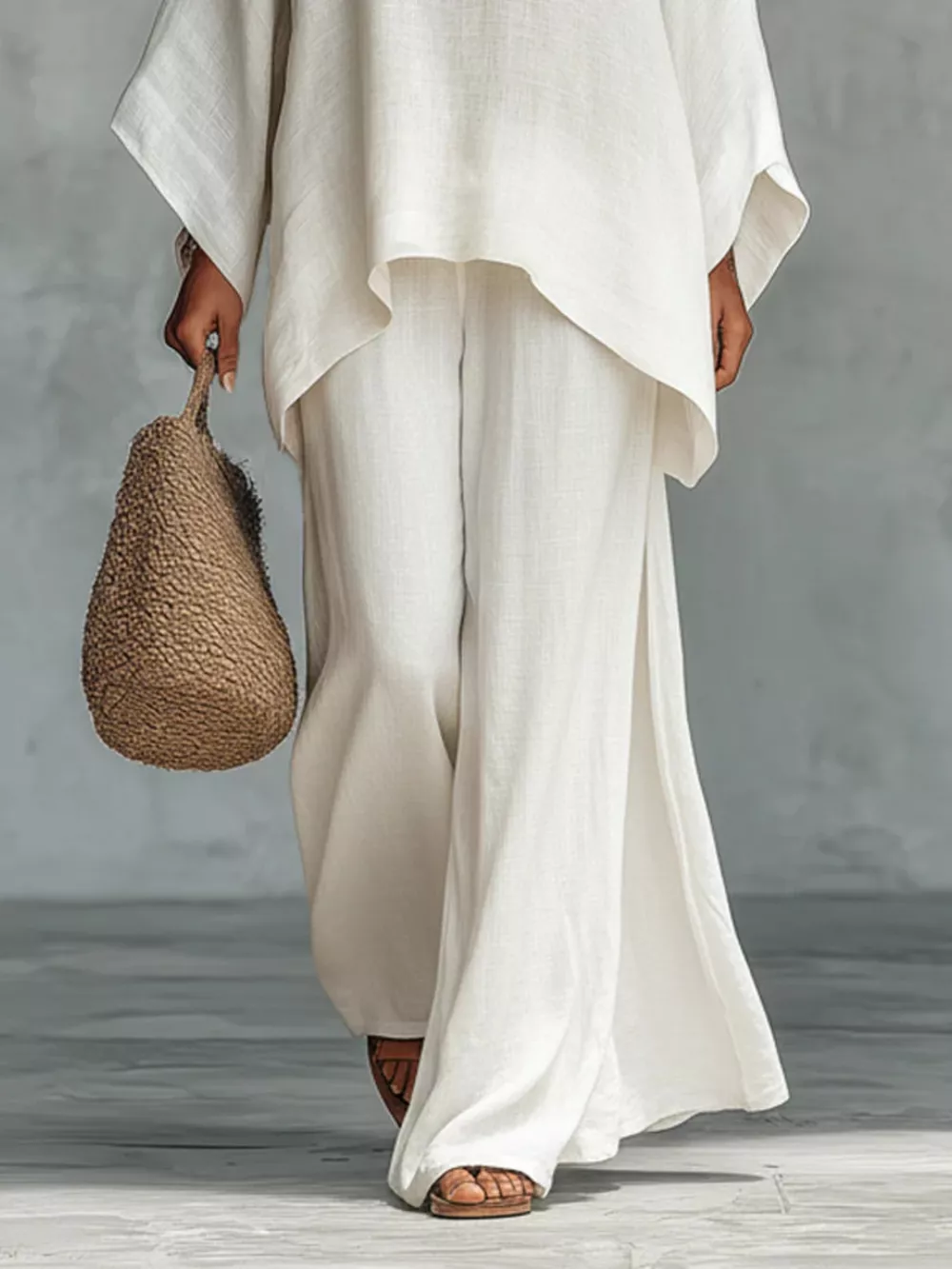Solid Color Long Sleeve Top and Wide Leg Pants Set, image 4
