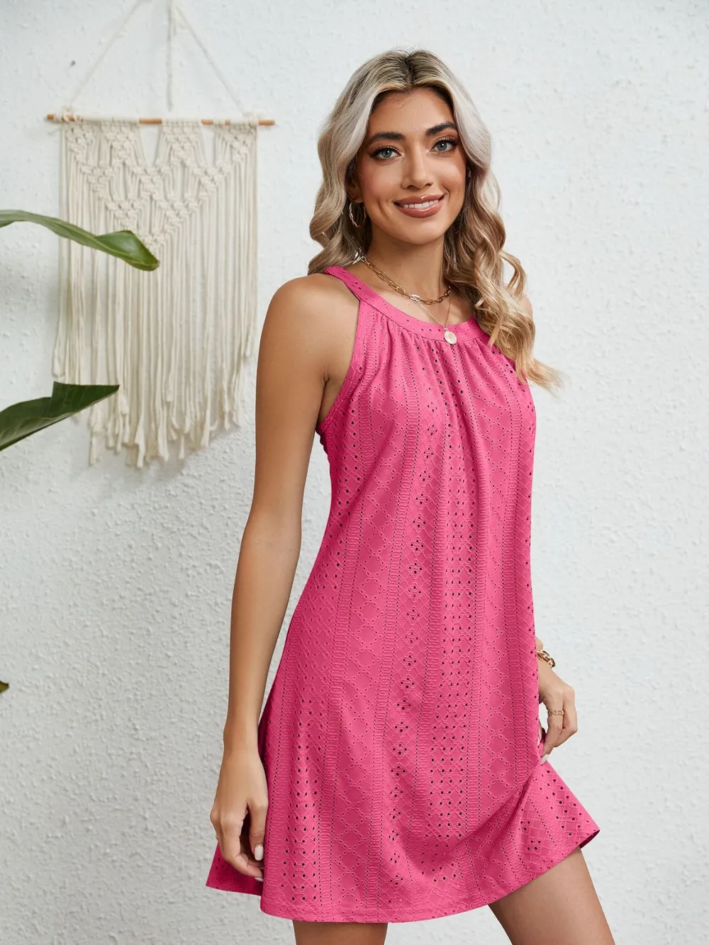 Eyelet Round Neck Sleeveless Dress, image 5
