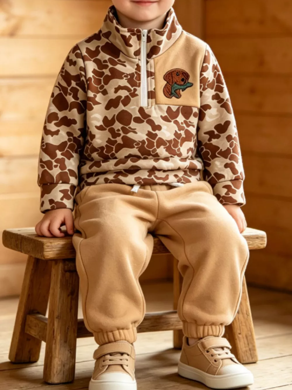Children's Camouflage Quarter-Zip Top and Joggers Set, image 3