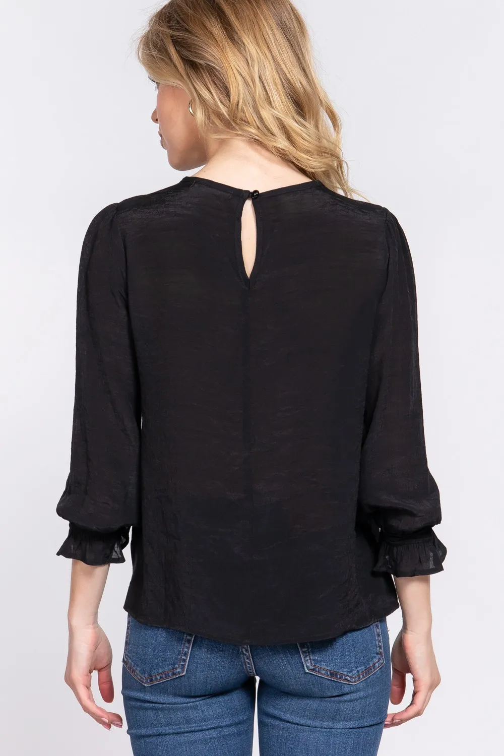 Crochet Lace Panel Flounce Sleeve Blouse, image 2