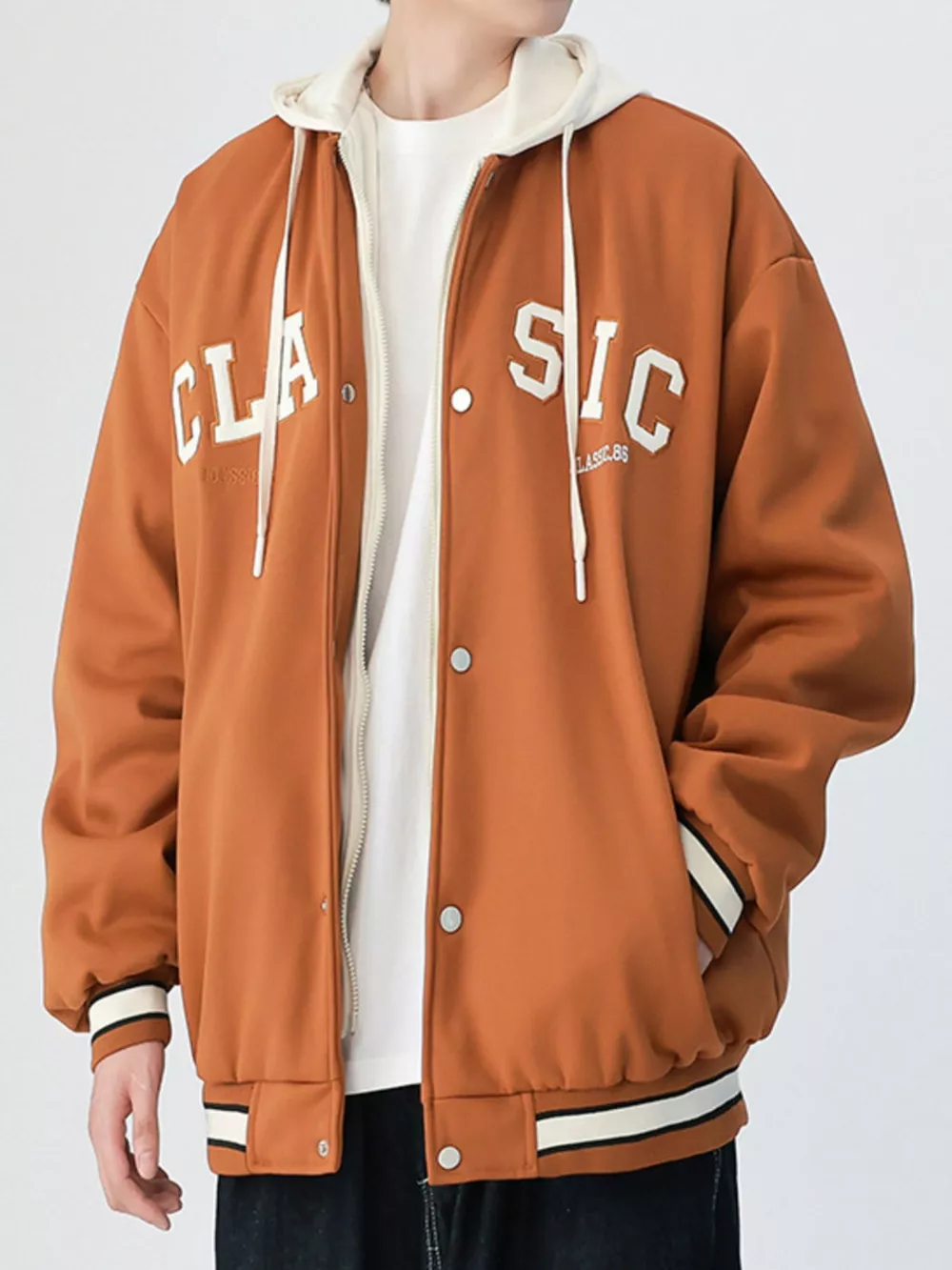 Men's Plus Size Snap Down Long Sleeve Drawstring Hooded Jacket, image 4