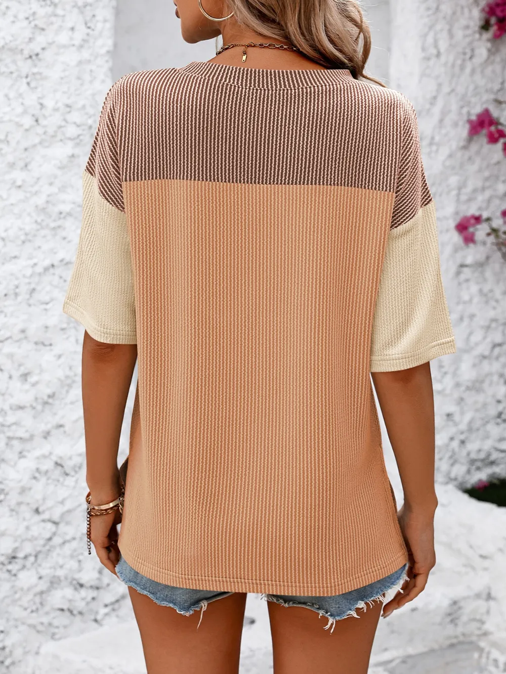 Color Block Round Neck Half Sleeve T-Shirt, image 16