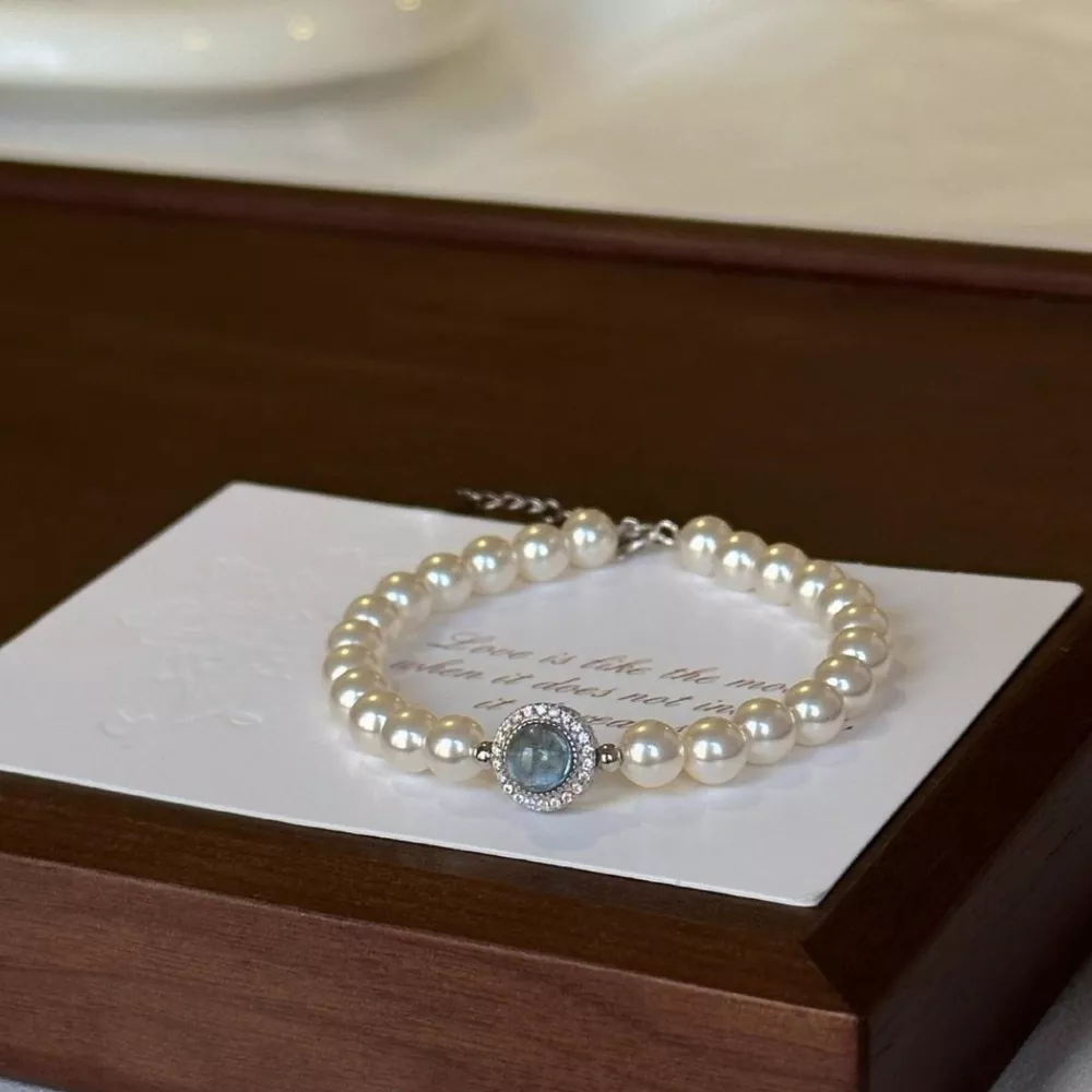 925 Sterling Silver Zircon Bead Pearl Bracelet