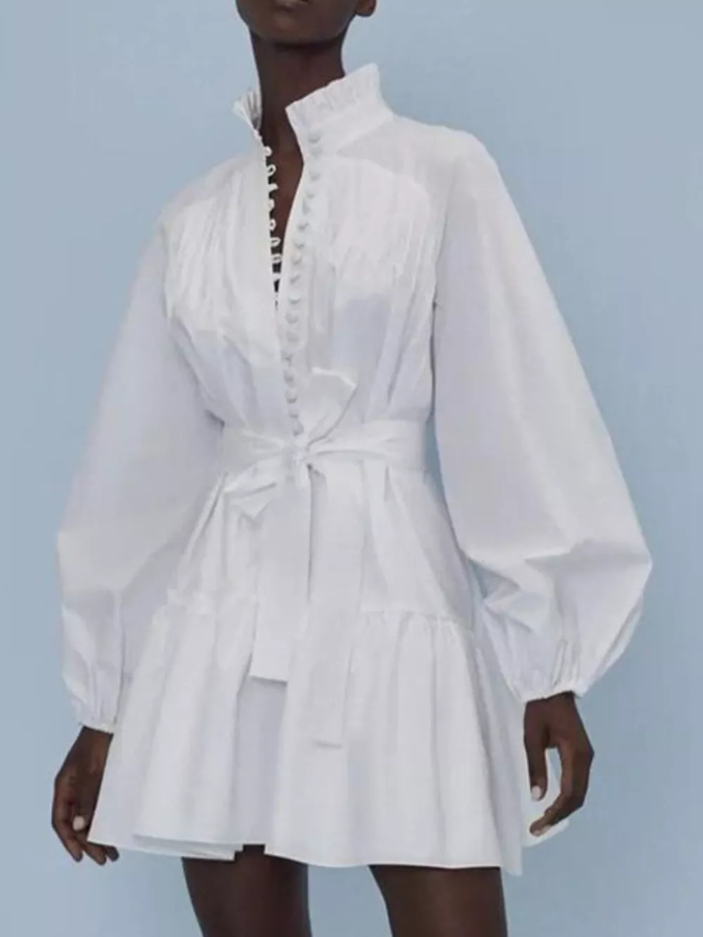 Button-Up Balloon Sleeve Mini Dress, image 4