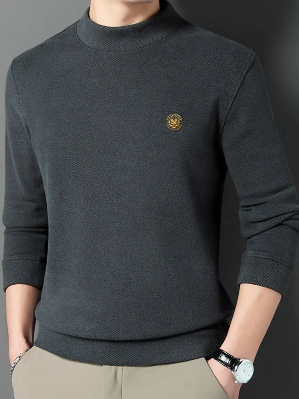 Men's Plus Size Mock Neck Long Sleeve Top, image 9