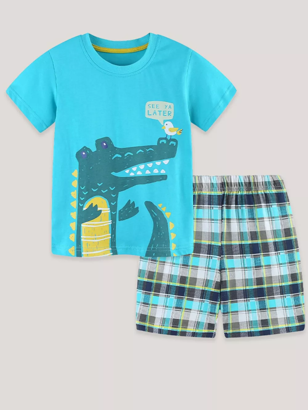 Children's Crocodile Graphic Tee and Plaid Shorts Set, image 2