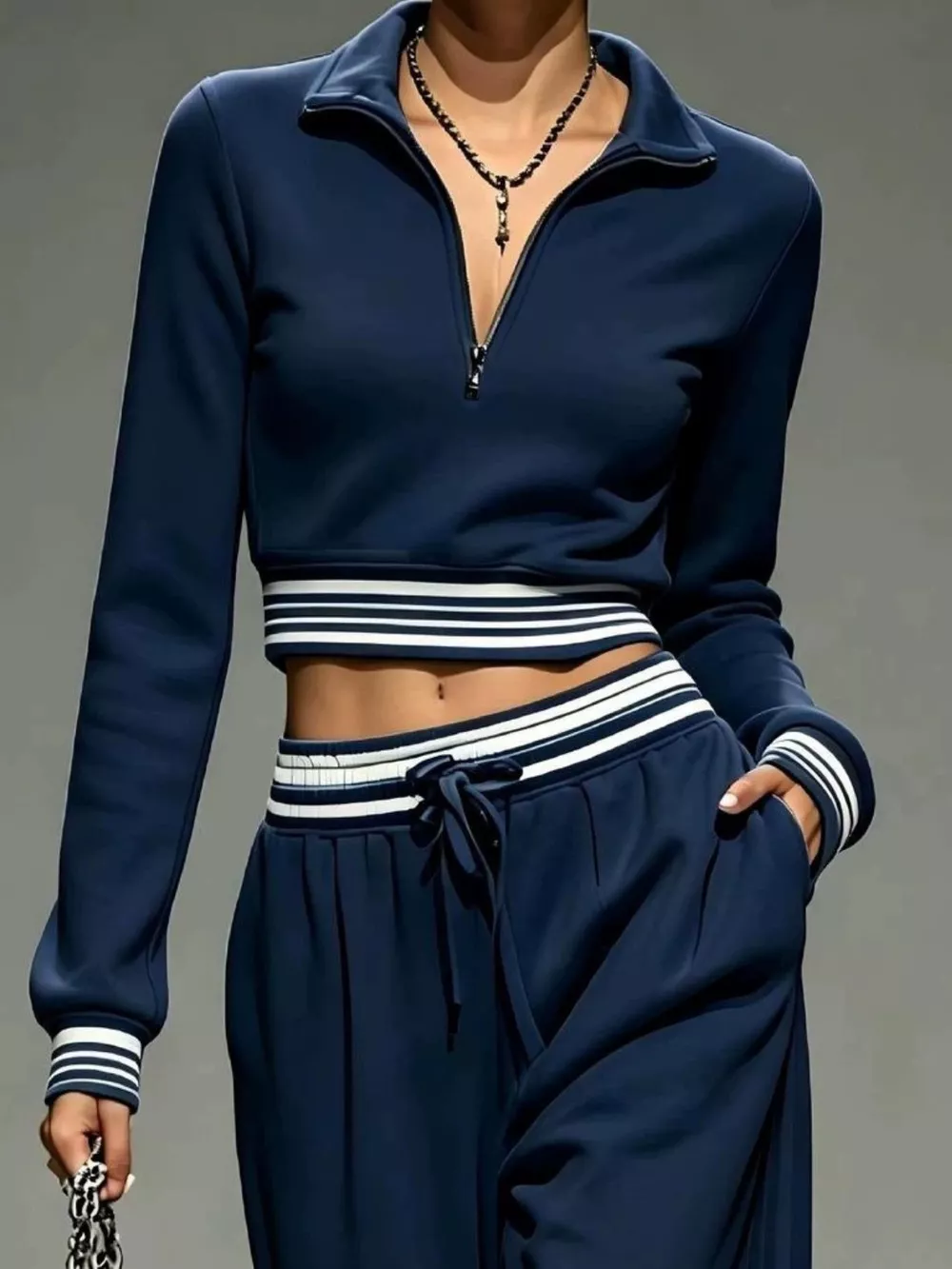 Full Size Half Zip Cropped Top and Pants Set Plus Size, image 22