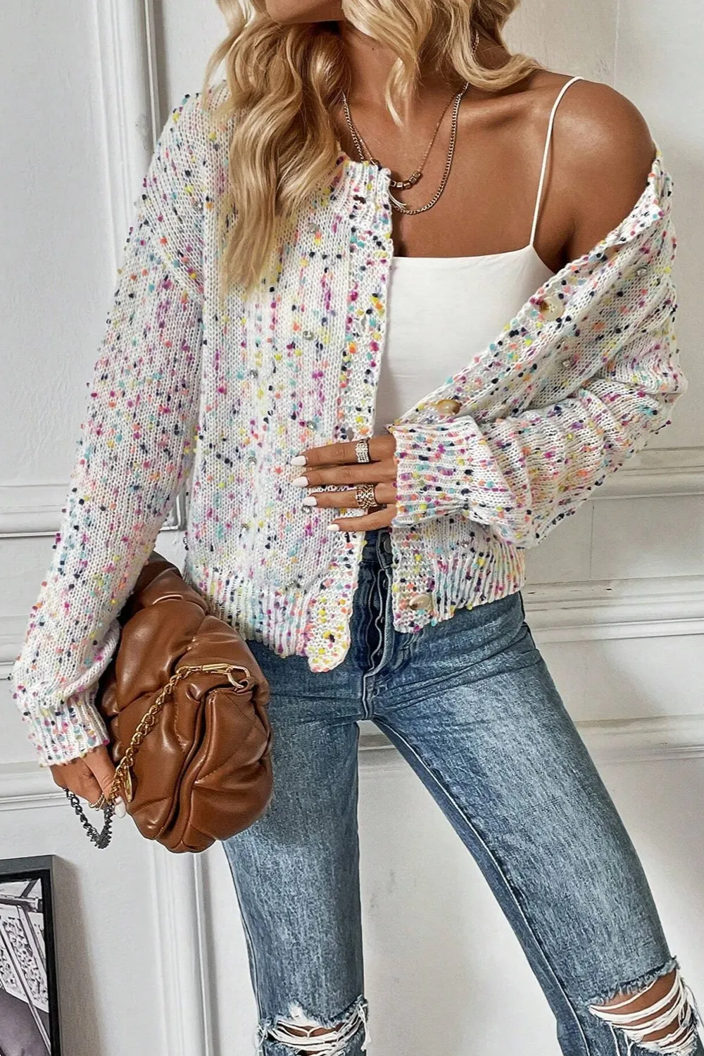 Confetti Button Up Long Sleeve Cardigan, image 3
