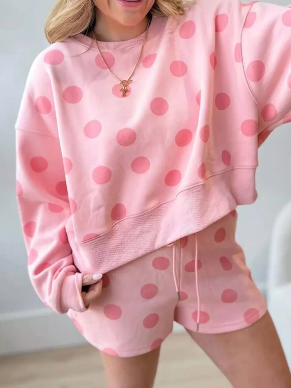 Polka Dot Crewneck Sweatshirt and Shorts Set, image 9