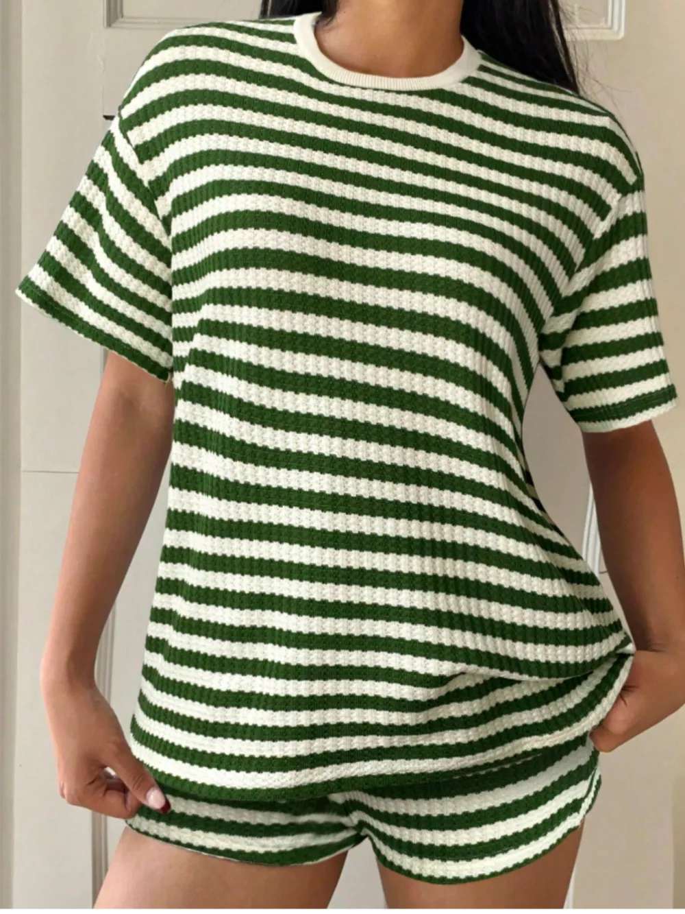 Striped Round Neck Top and Shorts Set, image 16