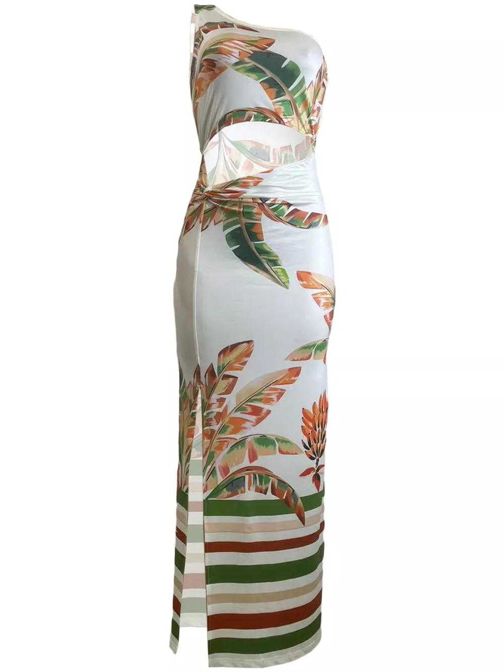 Tropical Print One-Shoulder Cut-Out Maxi Dress, image 6