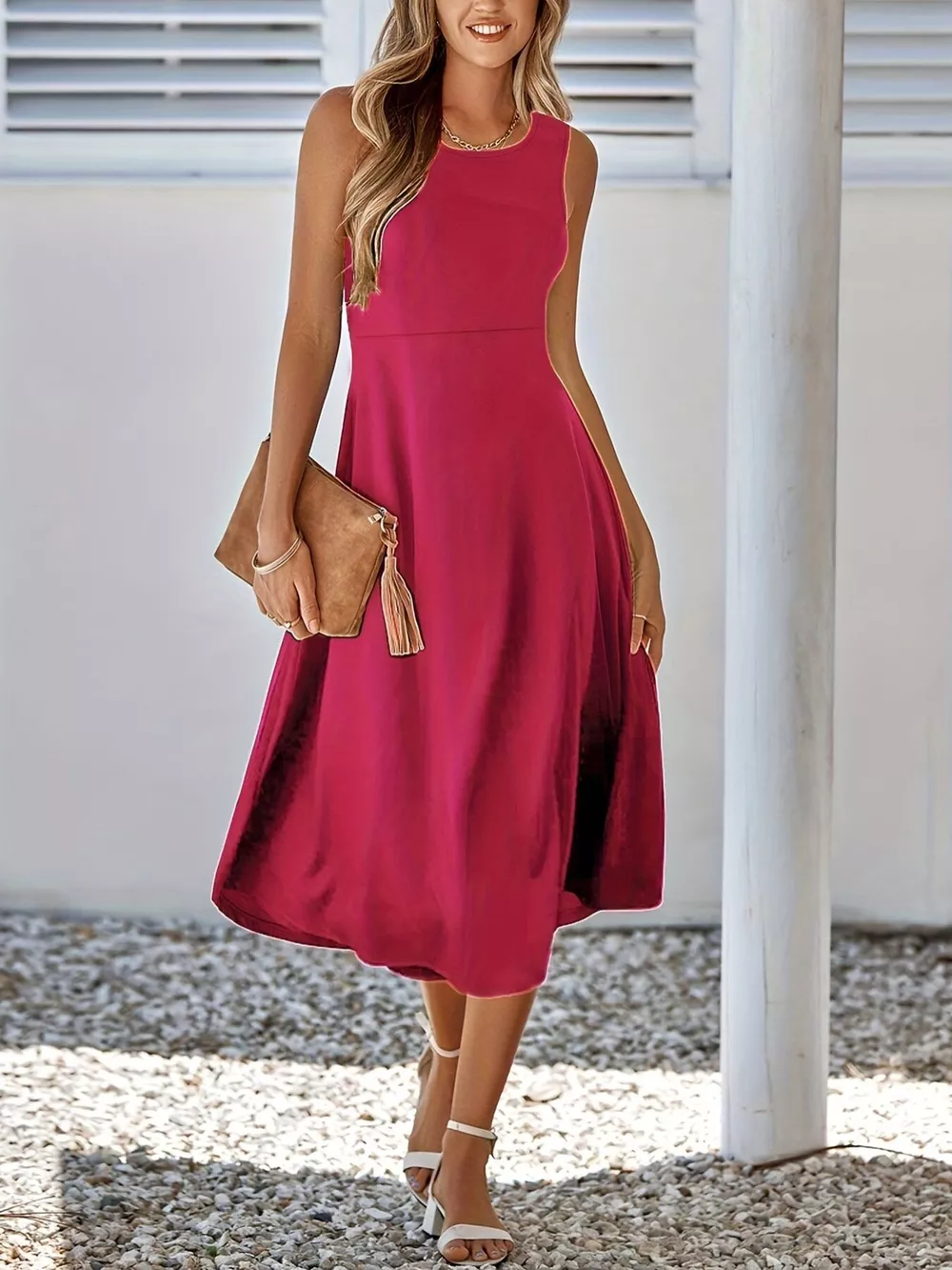 Sleeveless A-Line Midi Dress, image 3