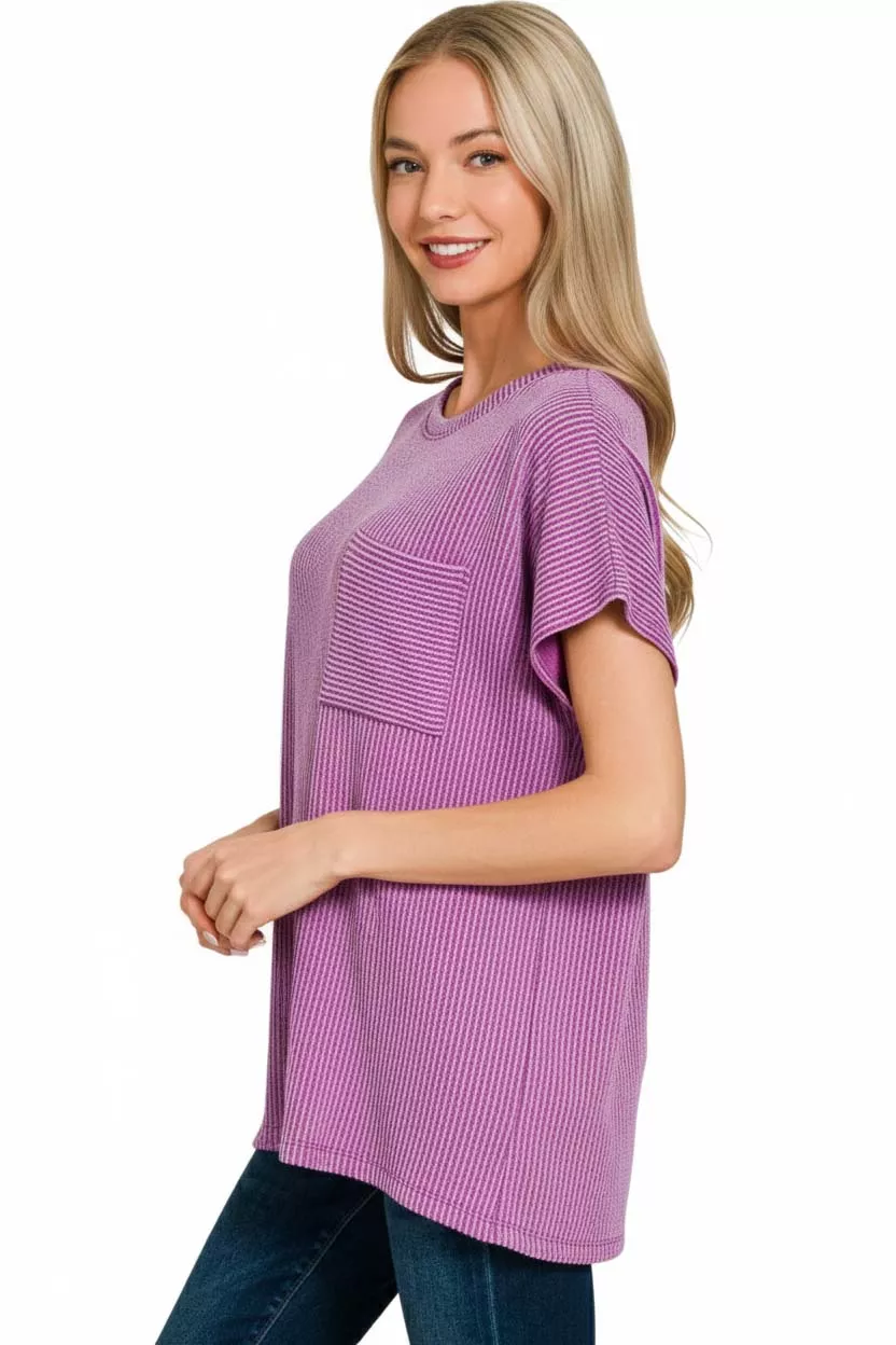 Raised Rib Front Pocket Boxy Top, image 2