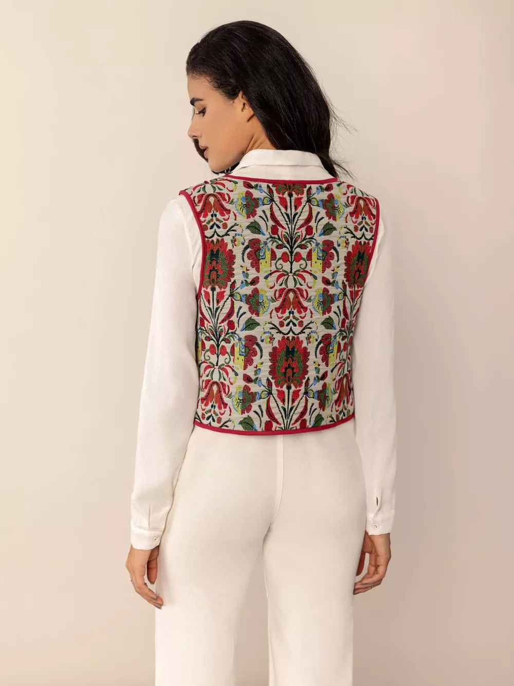 Floral Embroidered Tie-Front Vest Coat, image 2