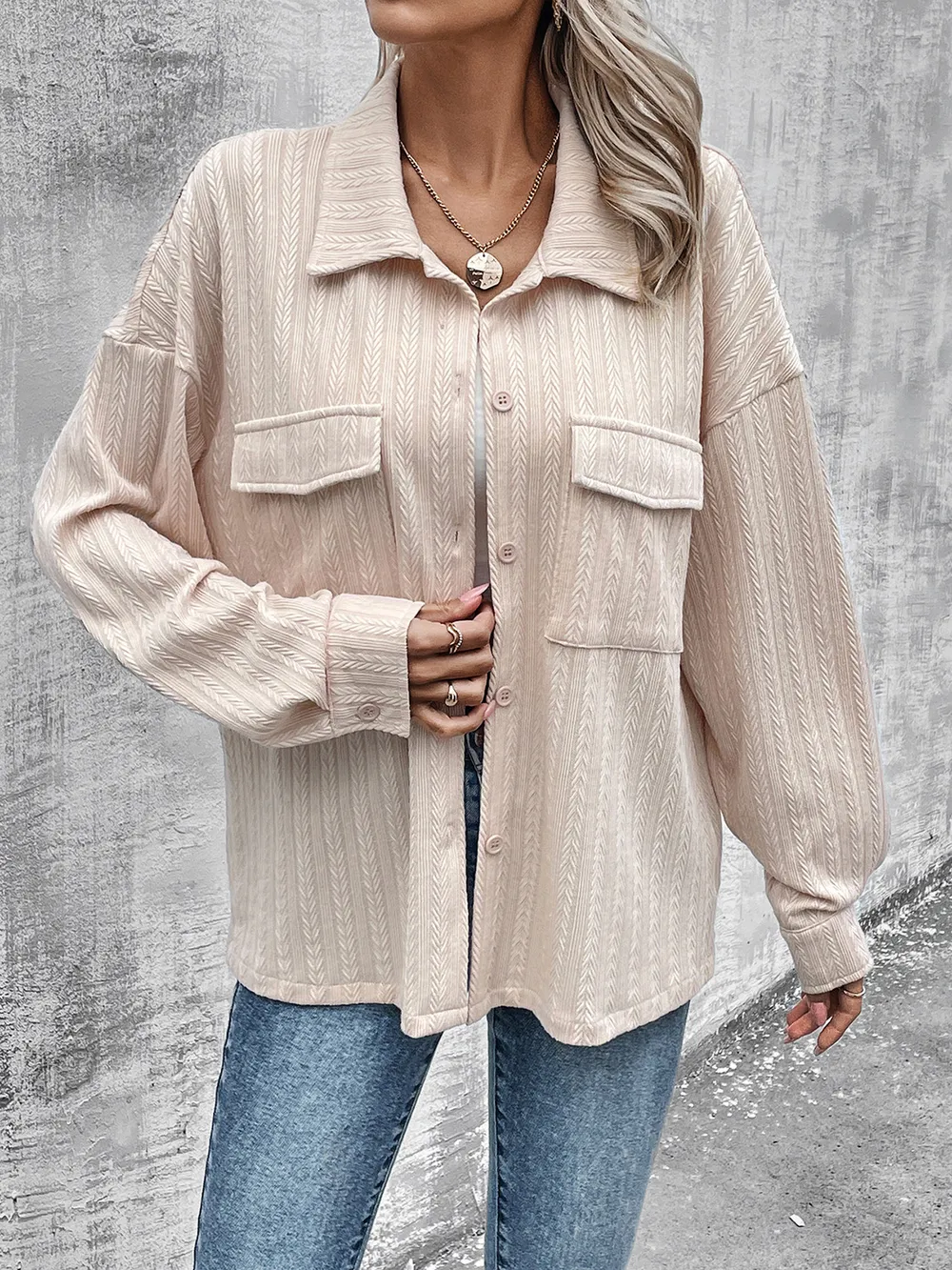 Pocketed Button Up Dropped Shoulder Jacket, image 3