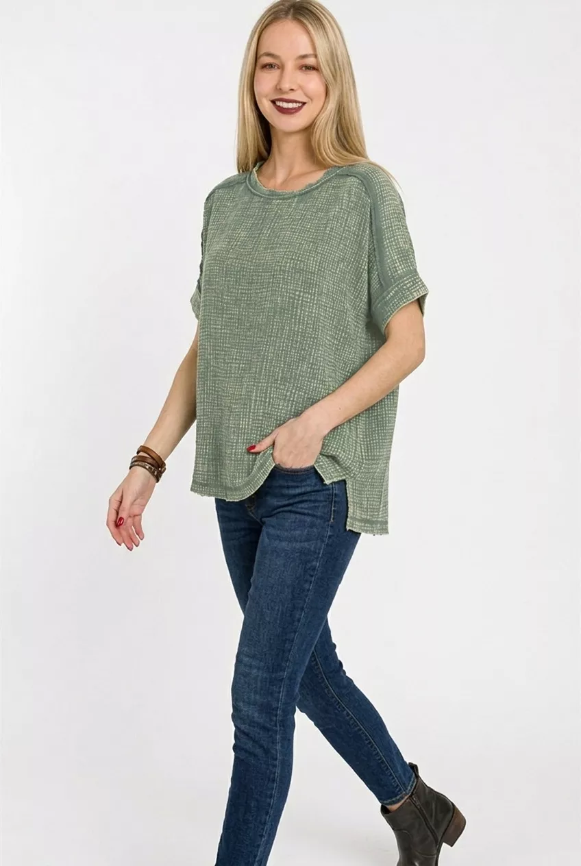 Acid Washed Double Gauze Round-neck Tee, image 2