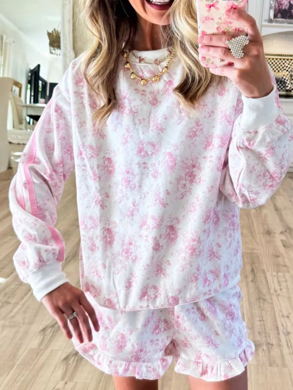 Floral Print Long Sleeve Sweatshirt and Shorts Set, image 11