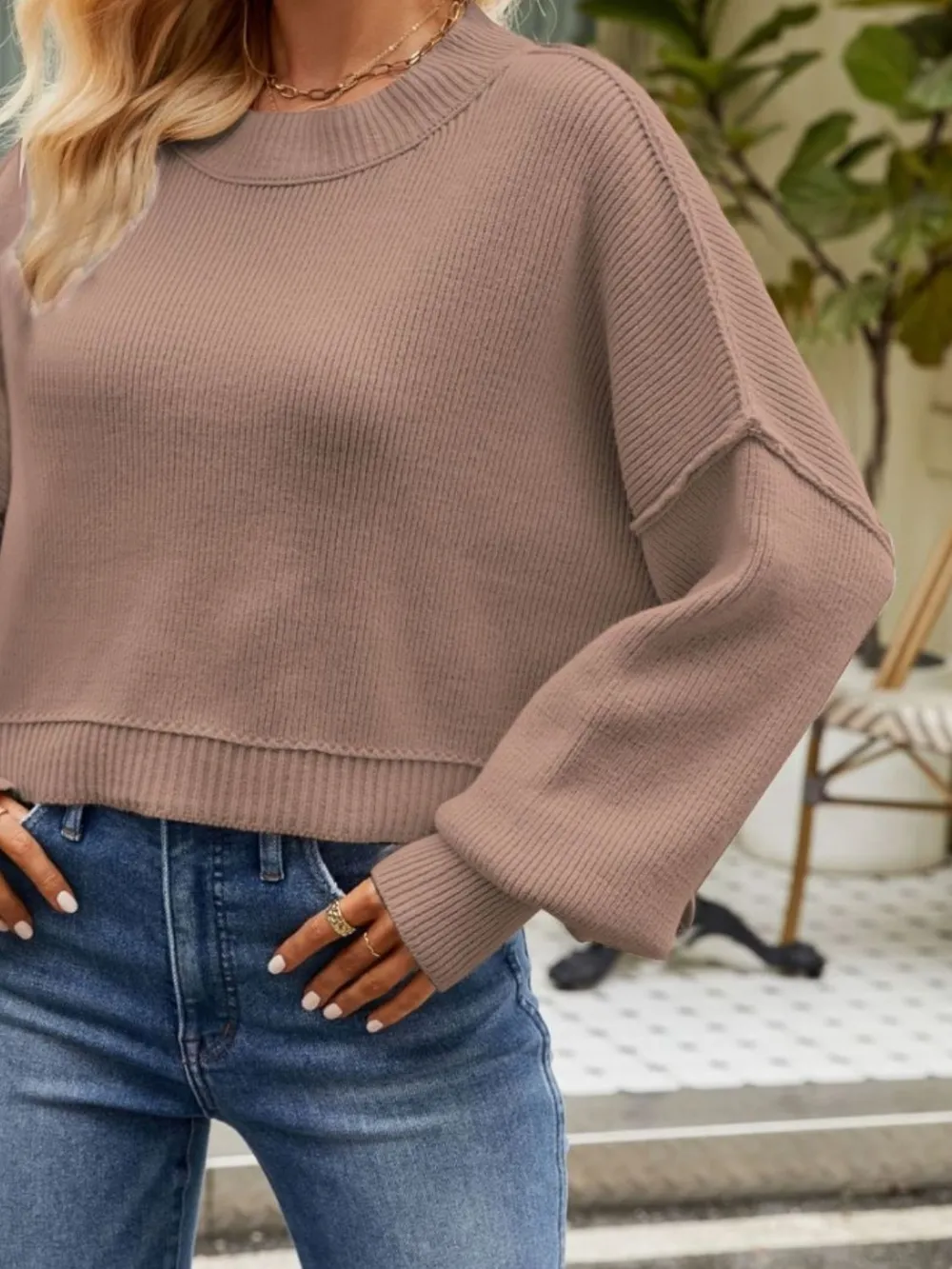 Round Neck Dropped Shoulder Sweater, image 15
