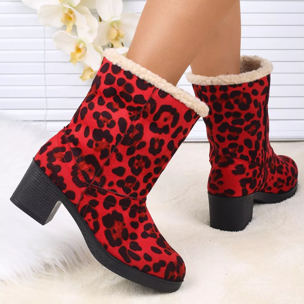 Plush Cuff Block Heel Boots, image 2