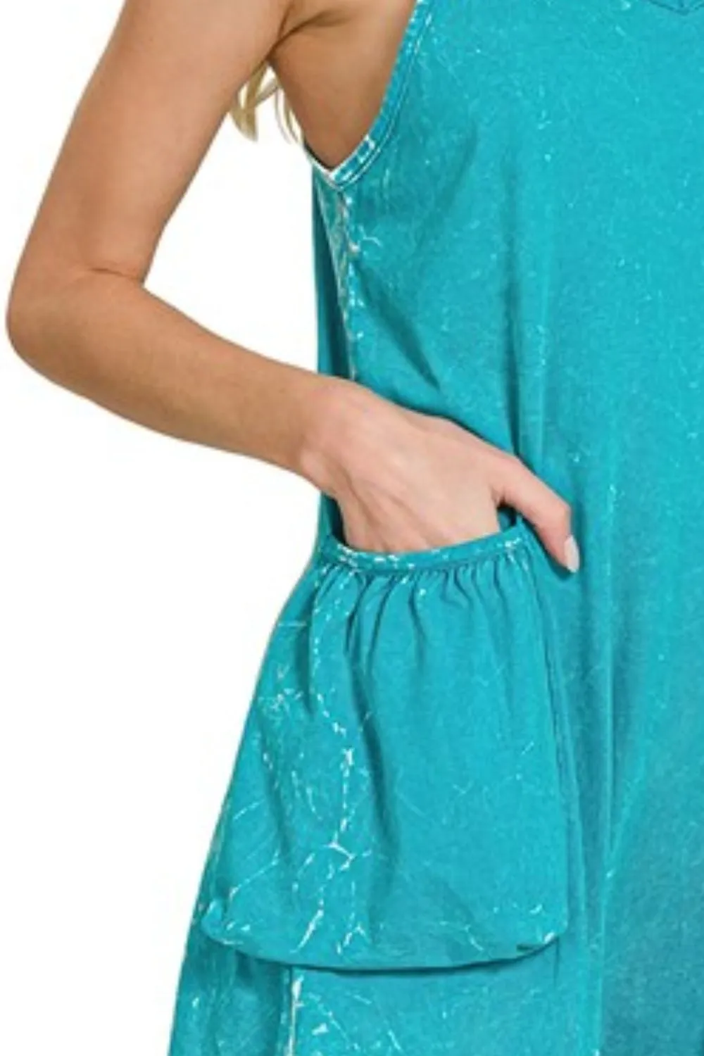 Acid Crinkle Washed Spaghetti Strap Romper, image 3