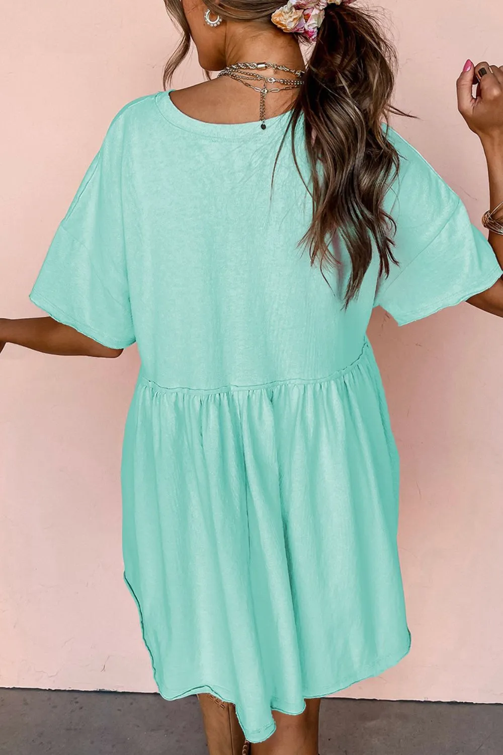 Round Neck Half Sleeve Mini Tee Dress, image 2