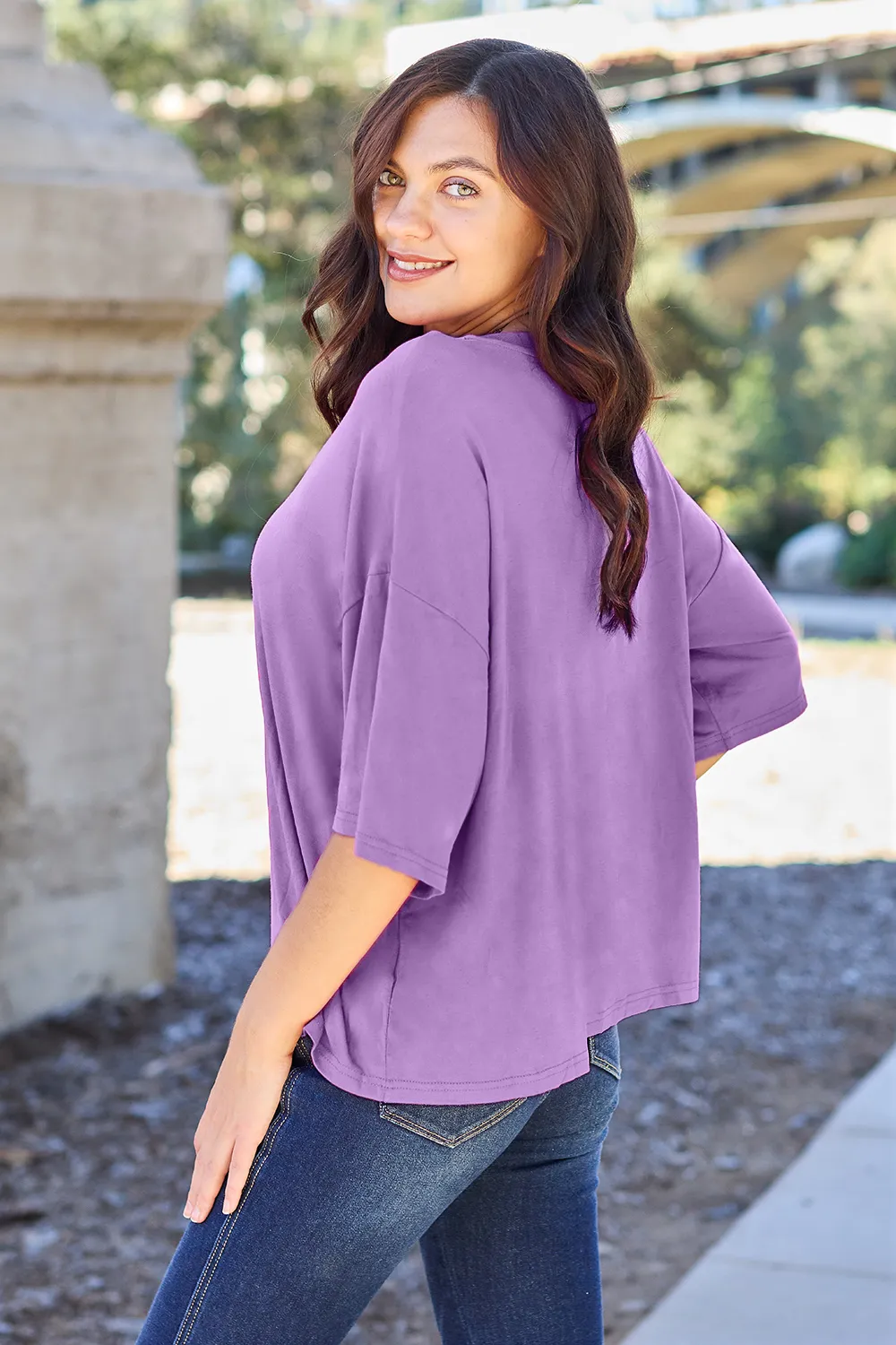 Bamboo Full Size Round Neck Drop Shoulder T-Shirt, image 3
