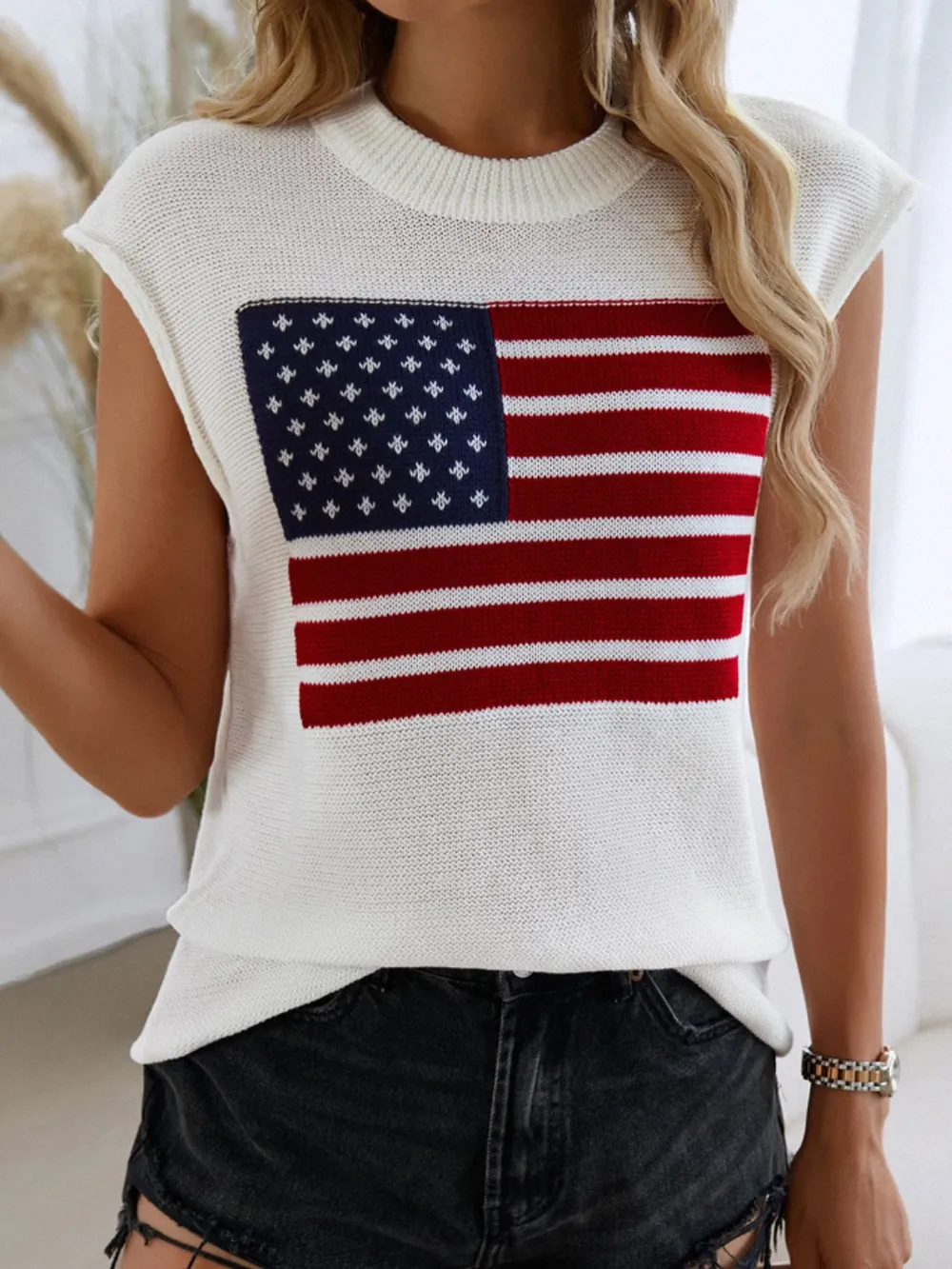 US Flag Round Neck Sweater Vest, image 3