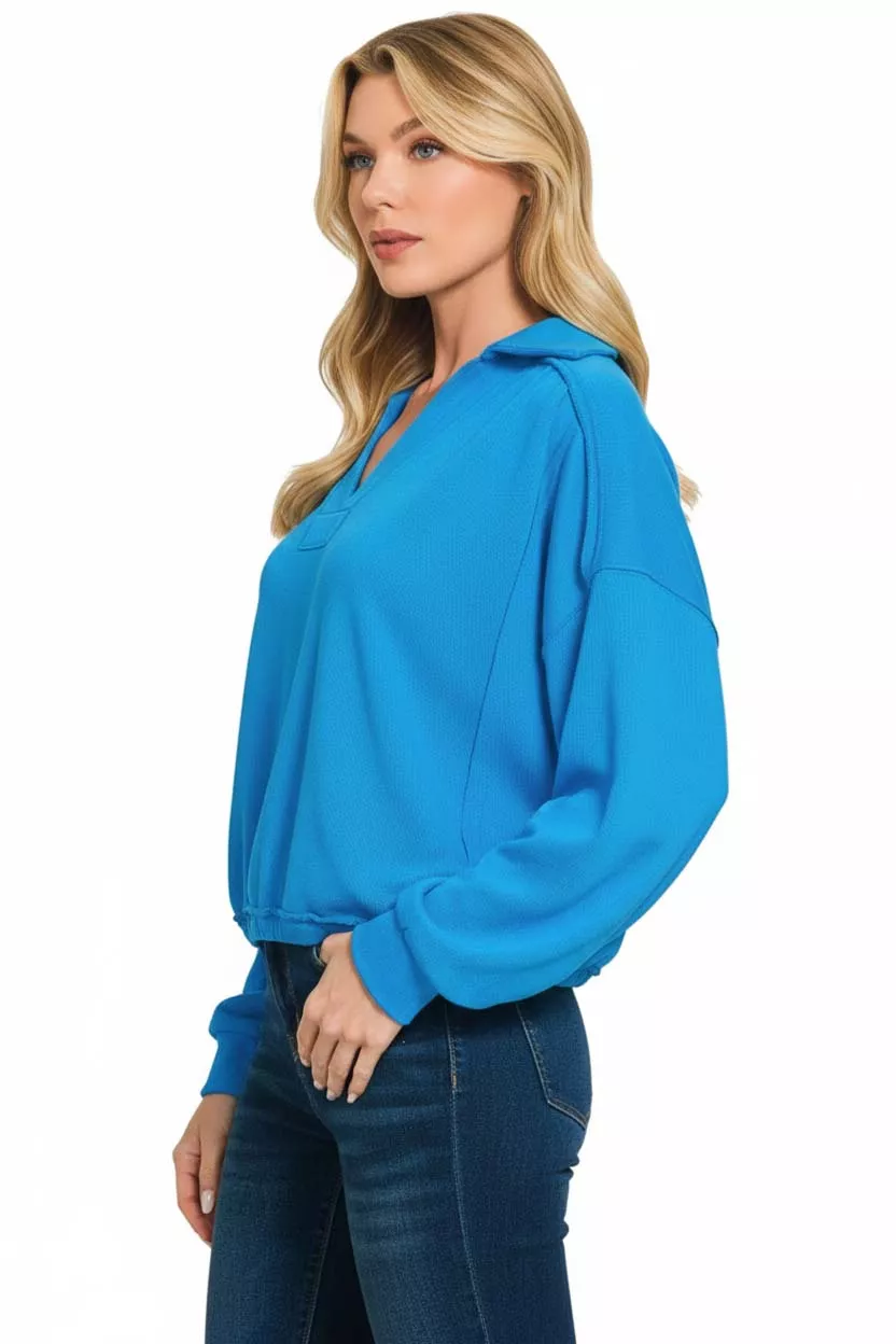 French Terry Collared Exposed Seam Sweatshirt, image 3