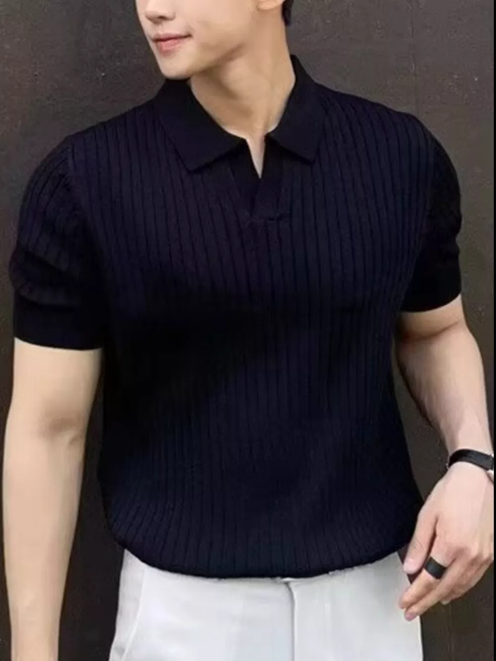 Men's Plus Size Ribbed Knit Short Sleeve Top