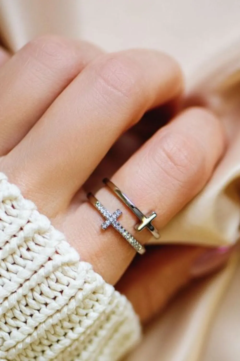 925 Sterling Silver Inland Zircon Cross Ring, image 3