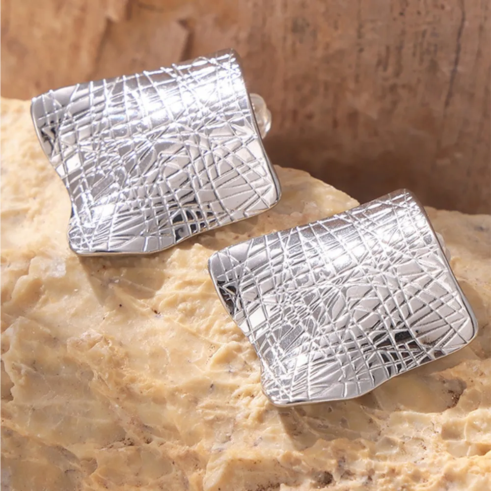 Textured Titanium Steel Stud Earrings, image 5