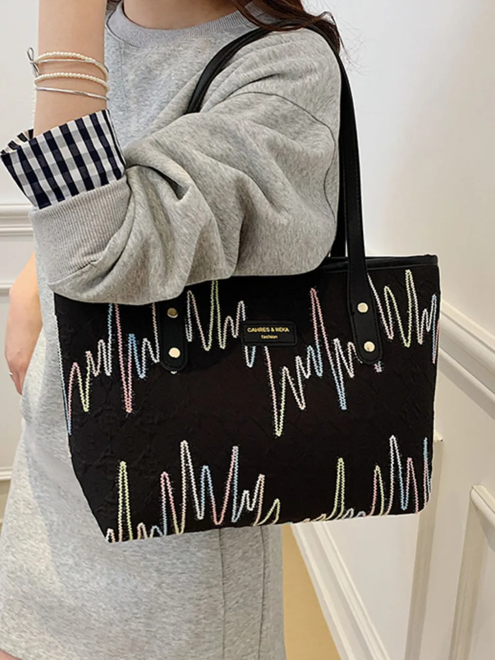 Contrast PU Leather Tote Bag, image 3
