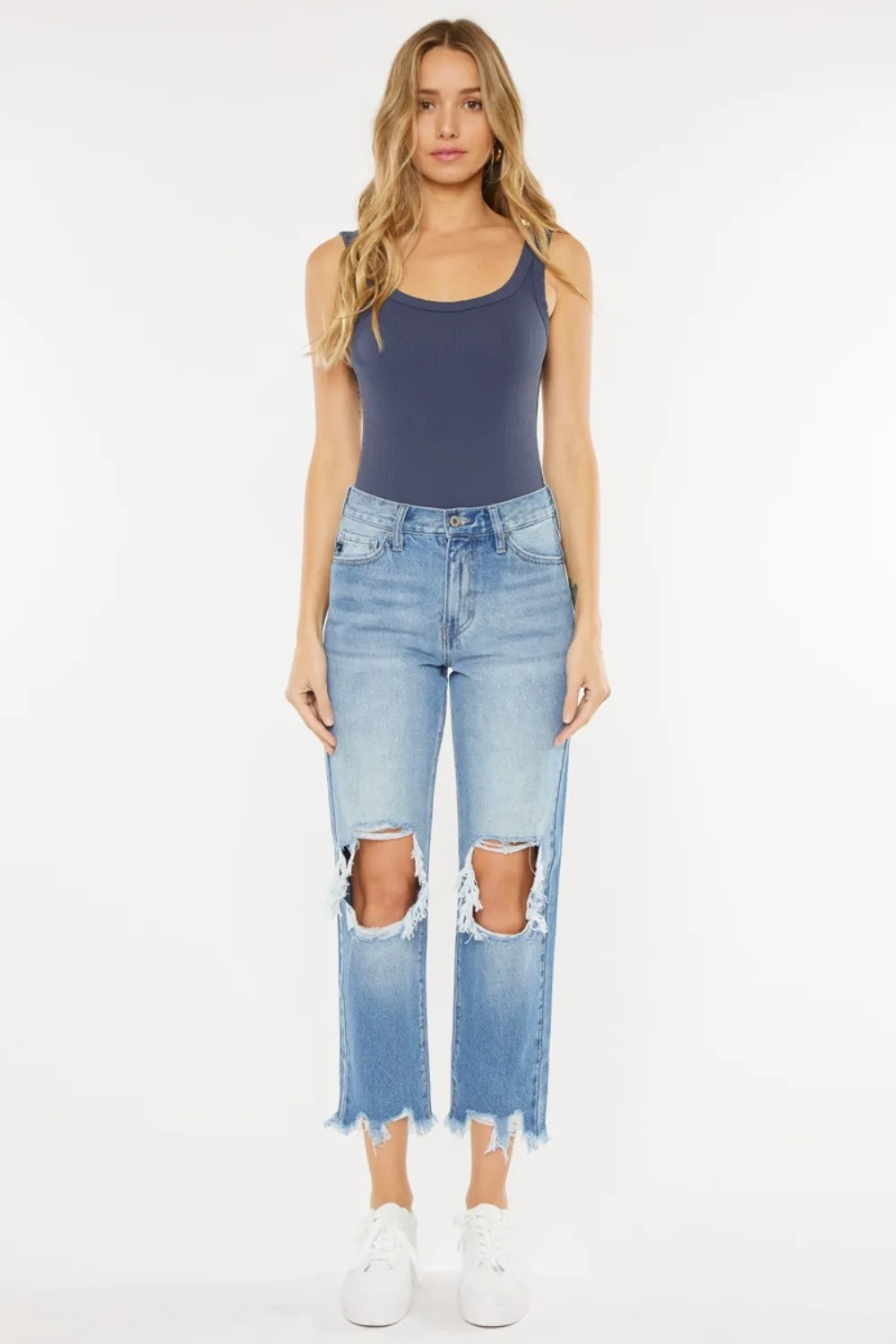 High Waist Chewed Up Straight Mom Jeans, image 8
