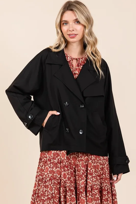 Double Breasted Long Sleeve Trench Coat Jacket, image 4