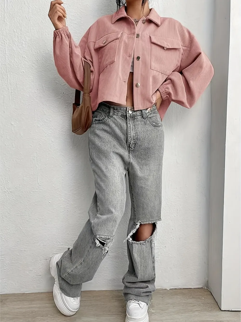 Collared Neck Dropped Shoulder Jacket, image 6