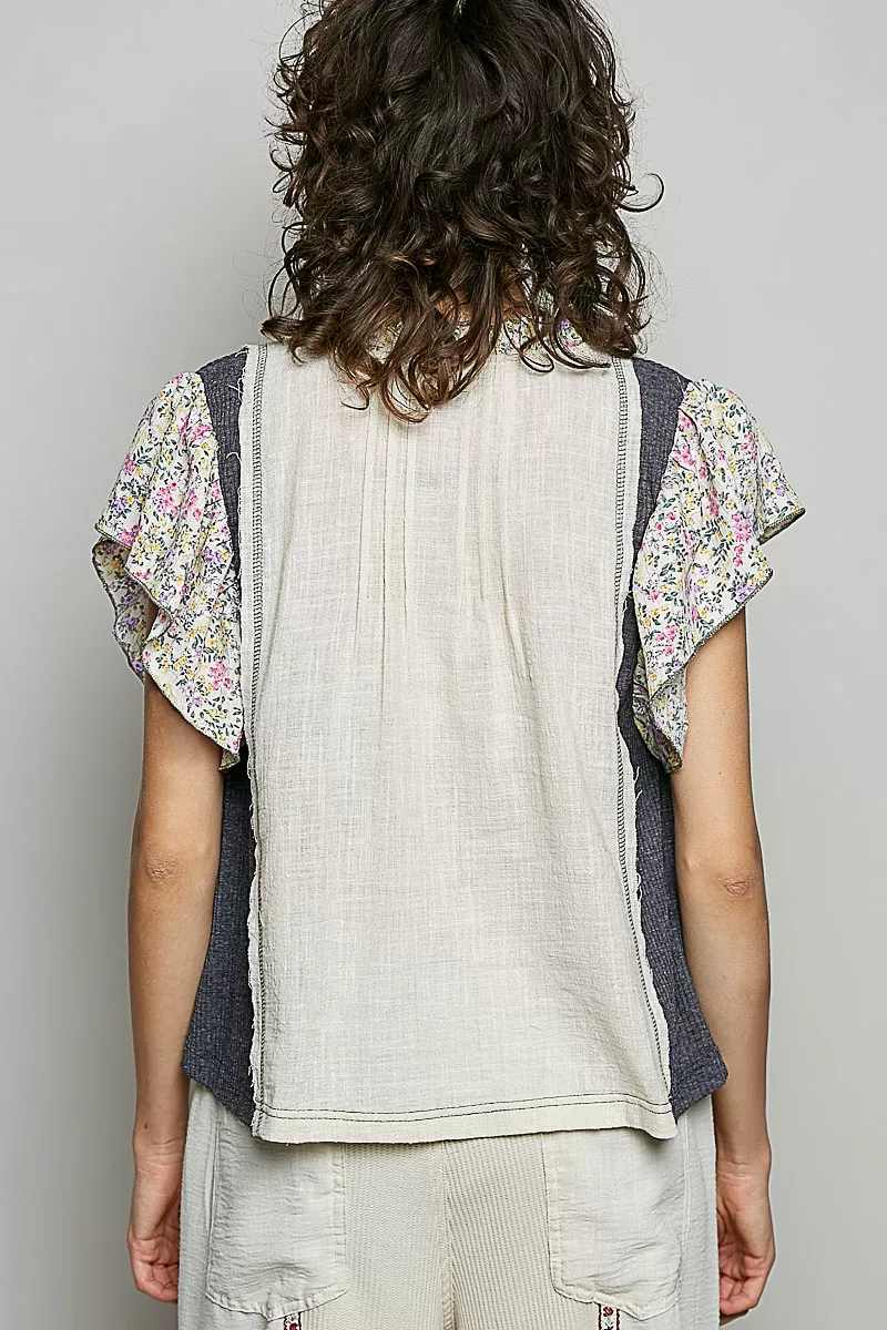 V-Neck Floral Ruffle Sleeve Blouse, image 4