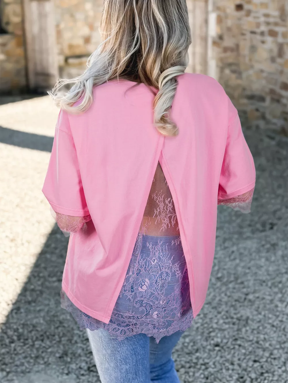 Floral Lace Patchwork Half Sleeve Oversize Tee