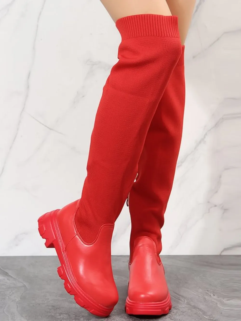 PU Leather Round Toe Platform Boots, image 3