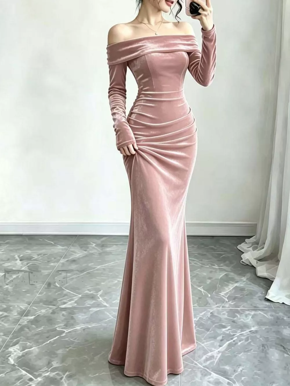 Full Size Off-Shoulder Velvet Mermaid Maxi Dress Plus Size, image 9
