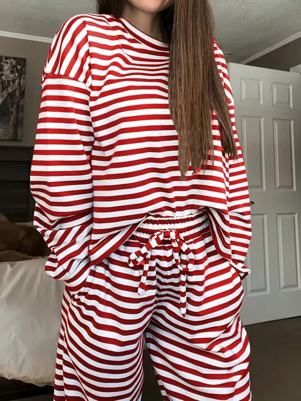 Striped Round Neck Top and Pants Set, image 10