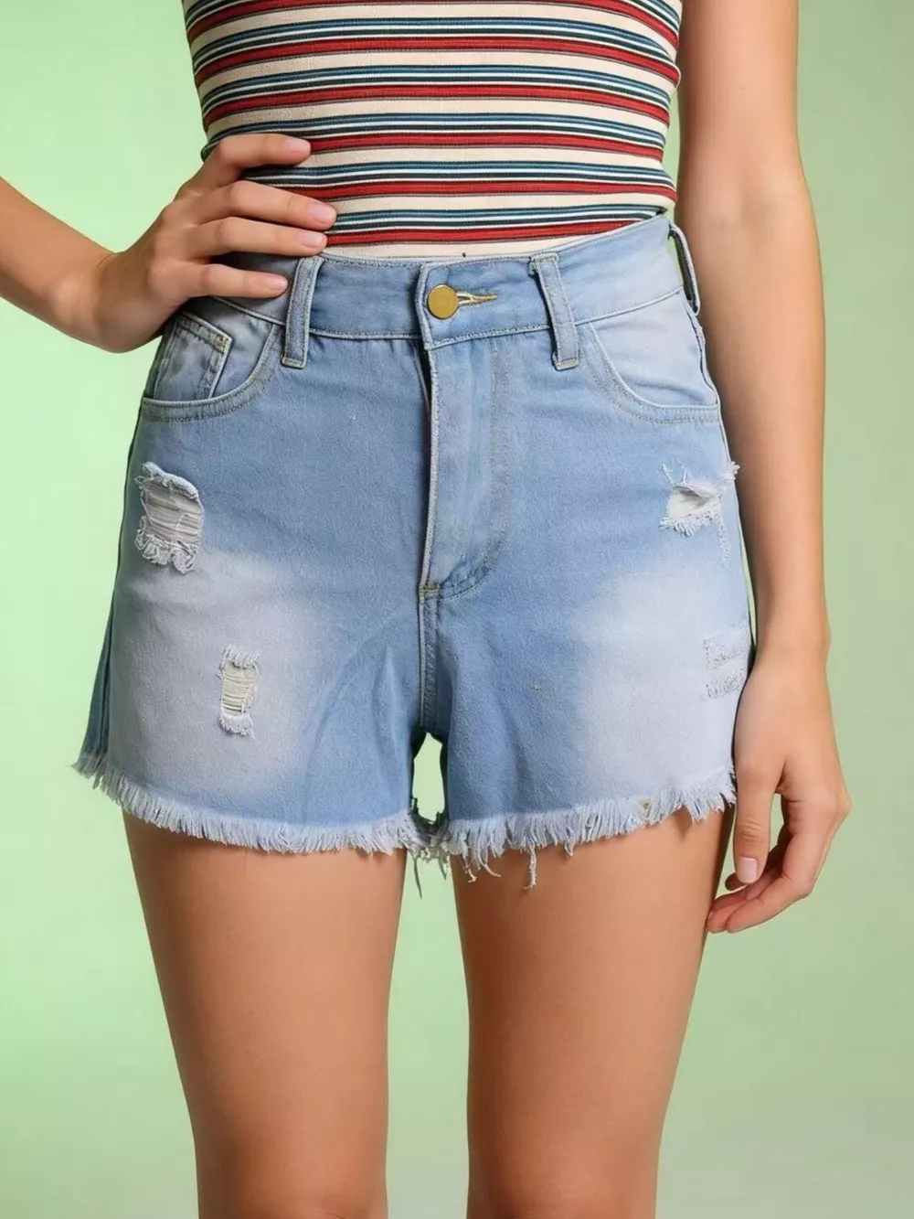 Distressed Frayed Hem Denim Shorts, image 2