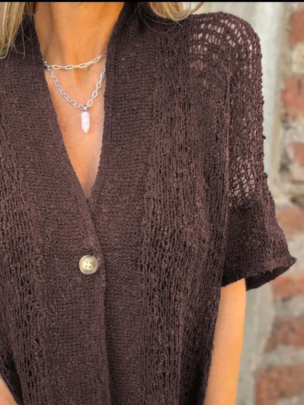 Full Size One Button Openwork Cardigan Plus Size, image 2