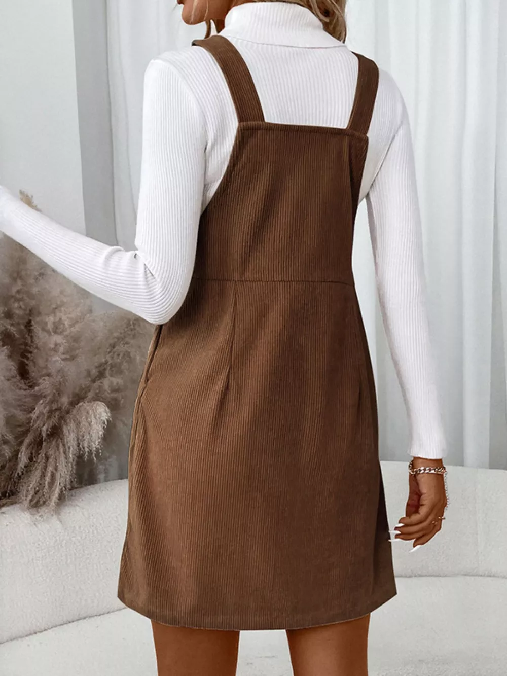 Corduroy Overall Mini Dress with Adjustable Straps, image 2