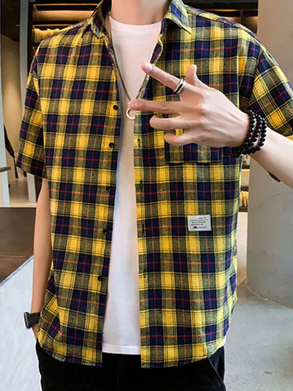 Men's Plus Size Casual Plaid Short Sleeve Shirt, image 7