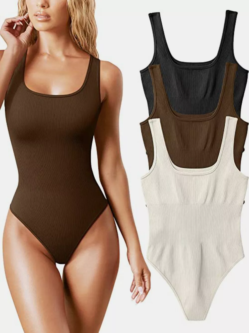 Full Size Ribbed Knit Sleeveless Scoop Neck Bodysuit Plus Size, image 12